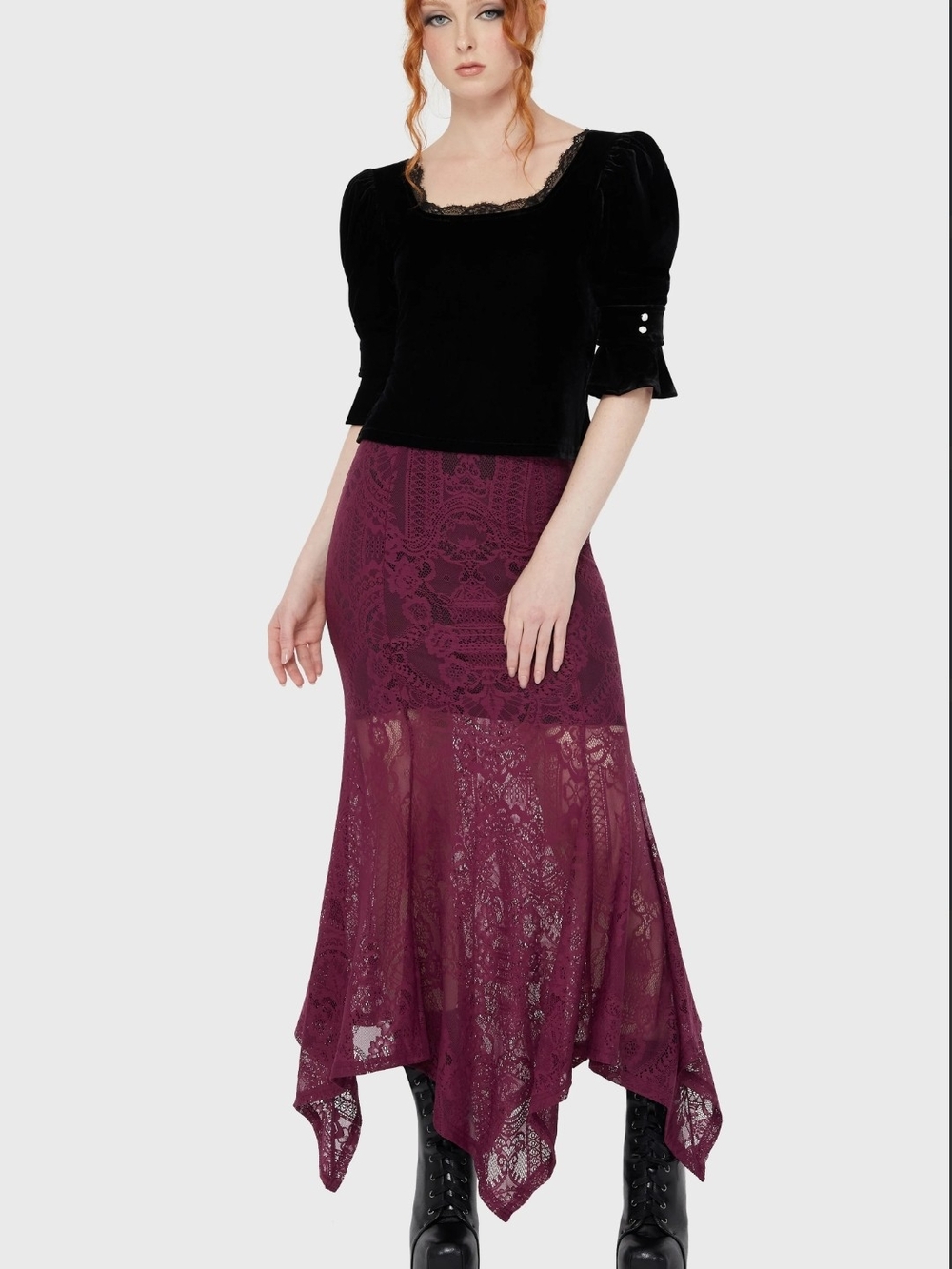 Killstar Lace  Maxi Skirt in Plum